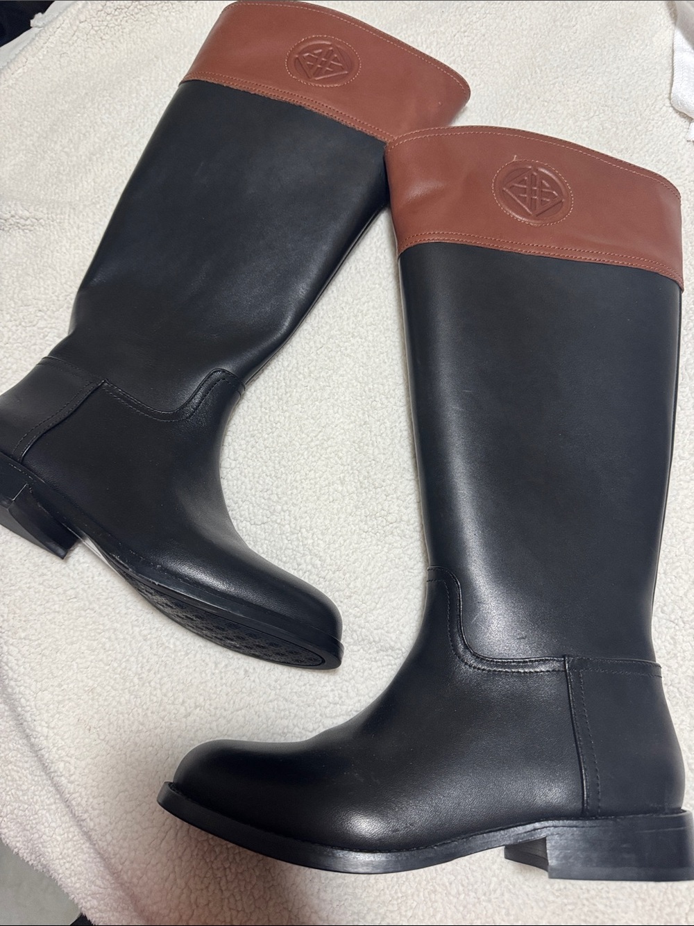 ANTONIO MELANI Black Riding Boots with Brown Cuff